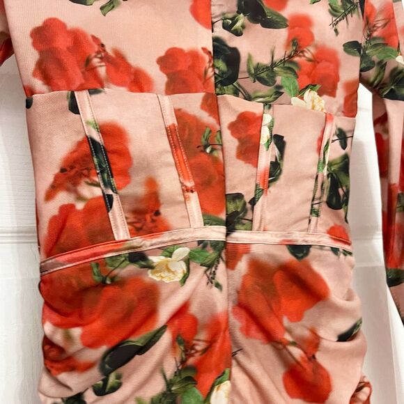 House of CB Womens Floral Ruched Long Sleeve Bodycon Corset Dress Size Small - Picture 4 of 9